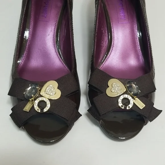 Coach Poppy Jaden Brown Peep Toe Wedge. 7.5 - Picture 7 of 8